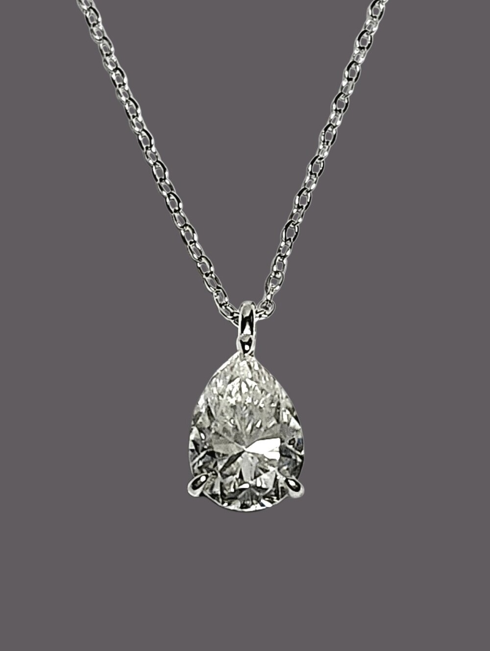 2.00 ct Moissanite VVS1 -D Silver Teardrop Pendant Necklace with Certificate
